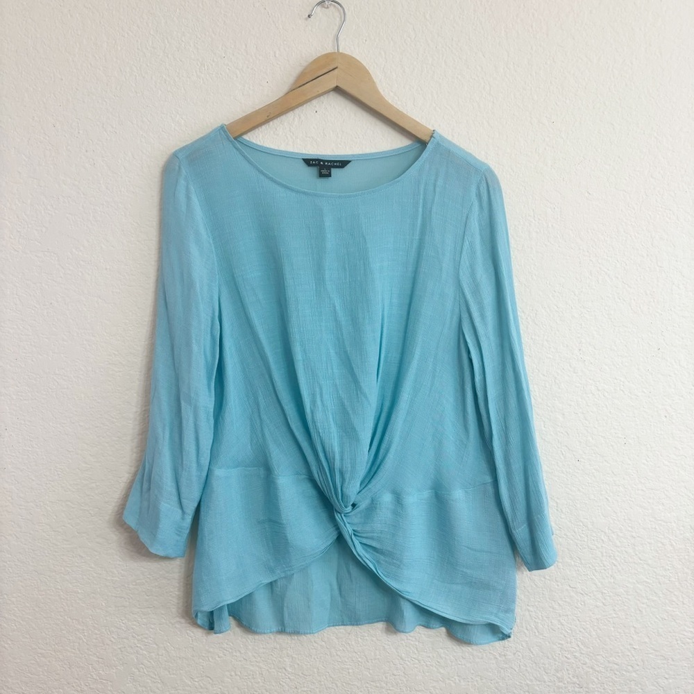Zac & Rachel Turquoise Solid 3/4 Sleeve Blouse Size Large